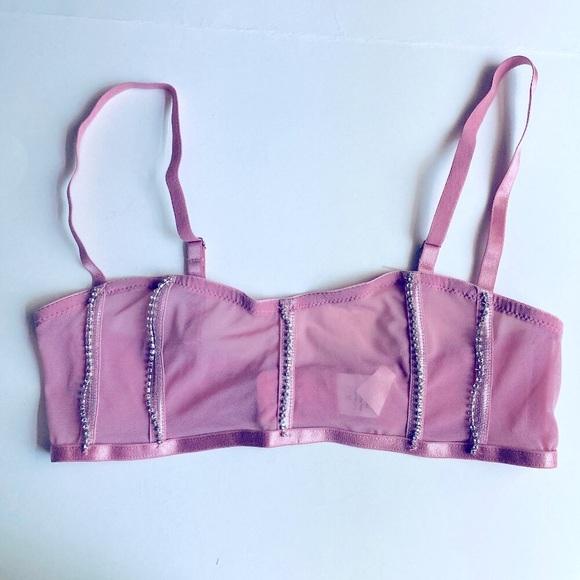 🍒 5/$25 🍒 Sheer Pink Mesh Bralette with Rhinestones - Picture 2 of 5